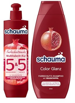 Schauma 5&5 Farbschützende Multitalent-Kur (300 ml) Haarmaske Haarkur Farbschutz & Splissversiegelung & Farbschutz-Shampoo Color Glanz (400 ml) Haarshampoo Granatapfel-Extrakt