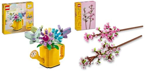 LEGO Creator 3-en-1 Les Fleurs dans l’Arrosoir, Jouet de Chambre d'enfant & Creator Les Fleurs de Cerisier, Composition Florale Artificielle, Décoration de Chambre et Accessoire de Bureau