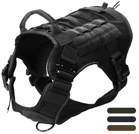 APKOL Tattica Pettorina Cane, 3 Taglie, Con MOLLE, Fibbia in Metallo, Resistente Nylon, Taglia Media e Grande, Traspirante e Regolabile (XL)