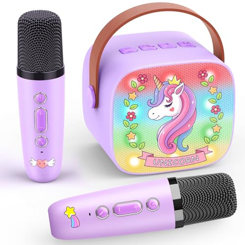 Dislocati Unicornios Regalo para Niñas 3-12 Años, Karaoke Infantil con 2 Microfonos Inalambricos Karaoke Juguetes Niña 3-12 Años Micrófono Bluetooth para Cantar Regalos de Comunion Niña