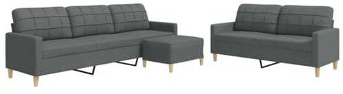 vidaXL Sofagarnitur 3-TLG., Polstersofa mit Fußhocker, Sitzgruppe für Wohnzimmer, Loungesofa Sessel Sofa Couch Garnitur, Dunkelgrau Stoff