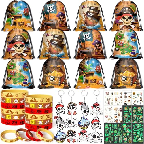 Piratas Detalles Cumpleaños Relleno Piñata Bolsas Niño Pulseras Tatuajes Temporales Llaveros Regalitos Invitados Pack Regalos Juguetes