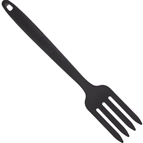 Amosfun Tenedor De Cocina De Silicona Antiadherente Grande, Horquilla Multifunción Ergonómica Negra, Resistente Al Desgaste, Para Cocinar Fideos y Alimentos, Uso Doméstico y Profesional