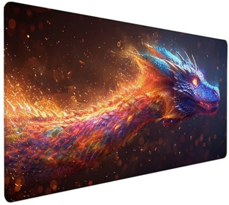 BEIJUYHU XXL Mauspad Gaming 900 x 400 x 3mm - Schreibtischunterlage Mauspad XXL groß - Tischunterlage Large Size - verbessert Präzision und Geschwindigkeit Gelb Drachen V - 1
