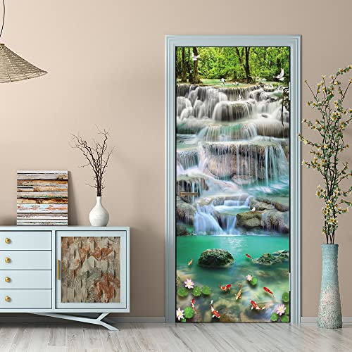 VIRANDA 3D Türtapete Selbstklebende Türposter Vinyl Aufkleber Wasserdichte Türschutzfolie Fließendes Wasser Türaufkleben für Zuhause Deko 100x200cm