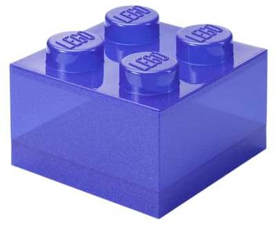Room Copenhagen LEGO Aufbewahrungsstein 4 Noppen Glitter Violett – Stapelbare Kunststoffbox mit Deckel für Kinder und Erwachsene als Schreibtisch-Organizer und Spielzeugkiste