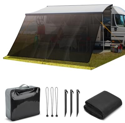 SUPAREE Sonnenschutz Wohnmobil Markise Wohnmobil Markise Sichtschutz Vorderwand Markise Wohnmobil Universeller UV Schutz mit Kompletten Kits für Wohnwagen RV Camping 3,7 x 2,46m (Schwarzes Netz)
