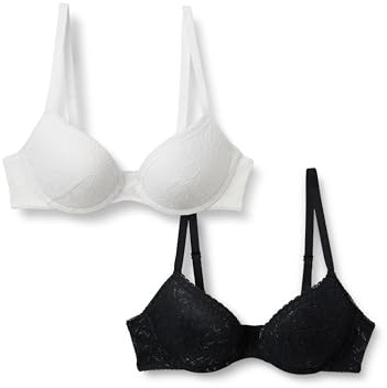 Amazon Essentials Women's Stretch All over lace Lined Push-up Bra, Pack of 2, Black/White, 32B