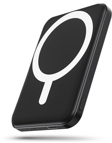 Podoru Powerbank per Mag-safe, 5000mAh Power Bank Wireless Ricarica Rapida Power Bank Magnetico con Type-C/Lighting Caricatore Portatile per iPhone 17/16/15/14/13/12 Tutto Series-Nero