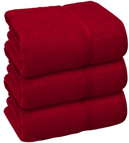 WovenWonder premium jumbo badlakan 3-pack (100 x 200 cm) extra stor storlek ultramjuk 100 % egyptisk kammad bomull högabsorberande snabbtorkande 600 GSM (röd)