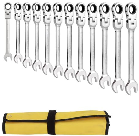 Twilight Garage Flex-Head Ratchet Spanner Set, 12pcs 8-19mm Metric Ratchet Combination Wrench Set with 72 Tooth Ratchet Gear, Chrome Vanadium Steel