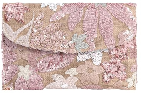 Ausing Handgemachte Bestickte Damen-Clutch Kleine Elegante Tasche Vintage-Stil für Retro-Liebhaberinnen für Abend Hochzeit Zeremonie Rosa