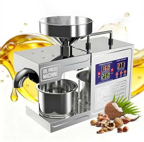 AUTUMFLATGAO Schiaccia Olive Elettrico, Macchina per L'estrazione Dell'olio in Acciaio Inossidabile da 820W, Temperatura 40-300℃, Espulsore di Olio a Caldo E a Freddo per Cocco, Girasole, Arachidi
