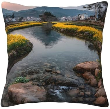 Jzmty 18 in X 18 in Four Seasons Pillowcase Double-Sided Rapeseed Fields Print with Zipper for Sofa Backrest Bedroom Guest