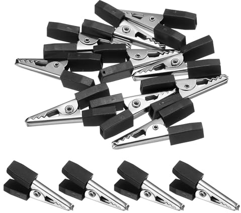 QUARKZMAN 10 Piezas Pinzas Cocodrilo 33mm Pequeñas Pinzas Eléctricas Negro | De Acero, Con Mangos De Plástico, Para Multímetro Laboratorio Pruebas De Batería Cable Clip De Conexión