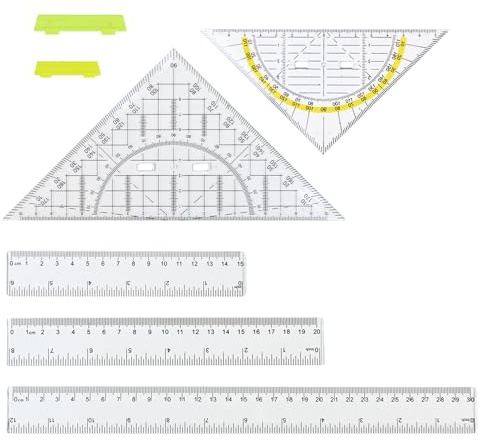 Geodreieck mit Griff & Lineal Set, 1 Kleines und 1 Großes Geodreieck Flexibel, Lineal 15/20/30cm, Geometrische Geodreiecke, Transparent Ruler zum Lernen, Zeichnen und Gestalten