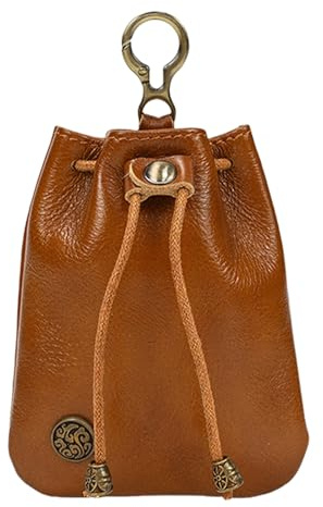 Läder myntväska, retro dragskopåse, 10 cm nyckelring organiserare med