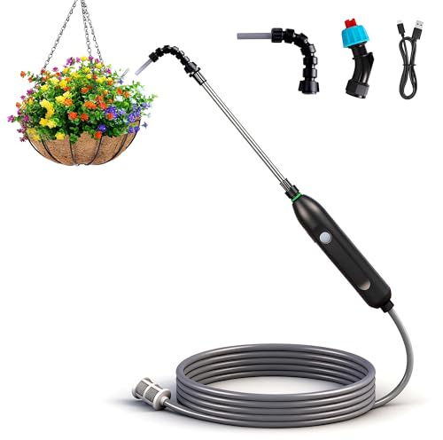 2-in-1 Drucksprüher Akku - Wiederaufladbare Elektrisch Sprühflasche mit Gießstab Lang, Sprayer Einstellbar Sprühgerät Garten mit Schlauch, Verstellbare Düse, Gartenspritze & Pflanzenspritze