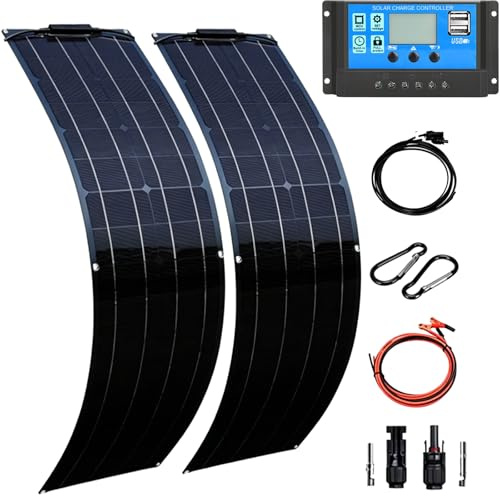 Placa Solar Flexible 200W 400W 800W Panel Solar Monocristalino Fotovoltaico Impermeable para Autocaravana Caravana Barcos Techos Casa Remolques Cargar 12V Bateria y Superficies Irregulares(B,400W)