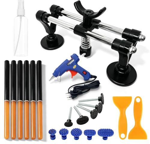 Waufoae Juego de reparación de abolladuras de coche, kit de reparación de abolladuras de coche, herramienta de eliminación de abolladuras de coche, con extractor de puentes, herramienta de eliminación