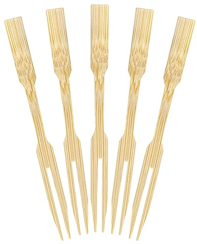 BambooMN Premium 3.5 Bamboo Mini Cocktail Tasting Forks Fruit Food Picks Party Supplies, 100 Pieces