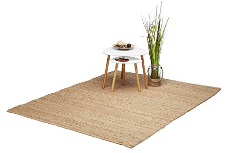 Relaxdays Jute Teppich, handgewebter Wohnzimmerteppich groß, robuster Webteppich in Braun, 160 x 230 cm, natur