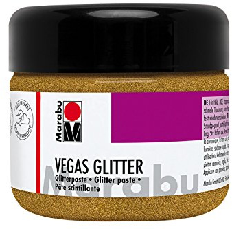 Marabu 12690025584 - Glitzernde Effektpaste, Vegas Glitter gold 225 ml, auf Wasserbasis, wetterfest, schnell trocknend, zum Pinseln oder Schablonieren auf saugenden Untergründen