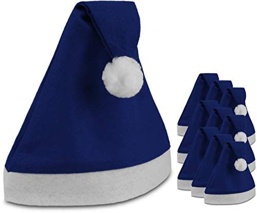 Storfisk fishing & more 10 Stück Nikolausmützen Weihnachtsmützen mit Umschlag und Bommel, Farbe :Blau