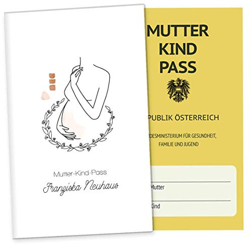 OLGS Mutter-Kind-Pass Hülle Österreich 3-teilig Modern Lineart Schwangerschaft personalisierbar mit Namen (MuKi-Pass personalisiert, Faith)