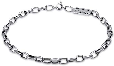 Kuzzoi Buddha Silber-Armband für Herren Gliederarmband (8 mm) handgefertigt aus massiven 925 Sterling Silber oxidiert, Panzerarmband mit Federring, Länge 19 cm