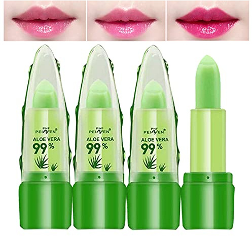 Skynest Aloe Vera Lippenbalsam, feuchtigkeitsspendender Lippenstift, Temperatur-Farbwechsel, Lipgloss, langanhaltend, nahrhaft, Aloe Vera Lip Plumper Set (grün)