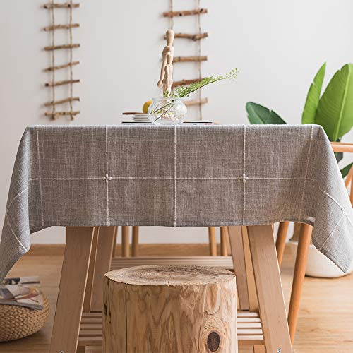Plenmor Leinen Tischdecke Baumwolle, Leinenoptik Tischdecke Abwaschbar Table Cloth Boho Tischdeckes Rechteckig für Küchentisch und Outdoor Tischtuch (A-Grau, 250x135cm)
