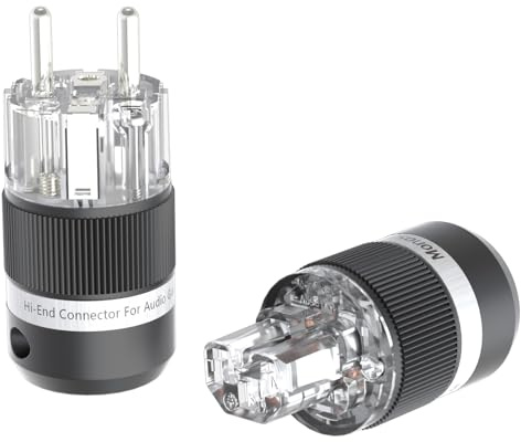 Monosaudio HiFi Schukostecker & IEC C15 Anschluss E101R/F101R | Paar, High-End Kaltgeräte-Stecker, Buchse Steckdose, 16A 250V, Audiophiler Netzstecker, Kupplung, Rhodiniert