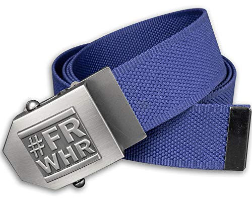 Feuerwehr-Gürtel | #FRWHR Emblem Flaschenöffner in Gürtel-Schnalle | blau Antik Silber Schnalle | universal verstellbar 150cm | Männer Herren Frauen Damen Kinder | Einsatz Koppel | Geschenk Freizeit