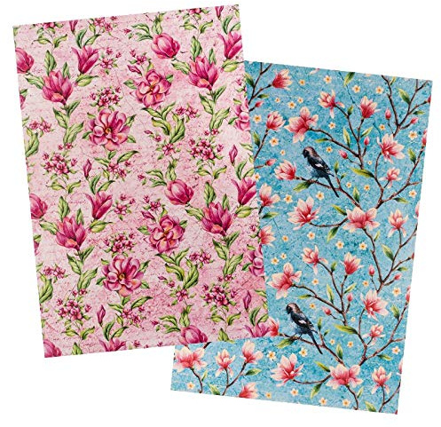 Ideen mit Herz 2 ark rispapper | Ädelt decoupage-papper | DIN A4 | 2 olika mönster | vintage, jul och mycket mer (blommor 22)