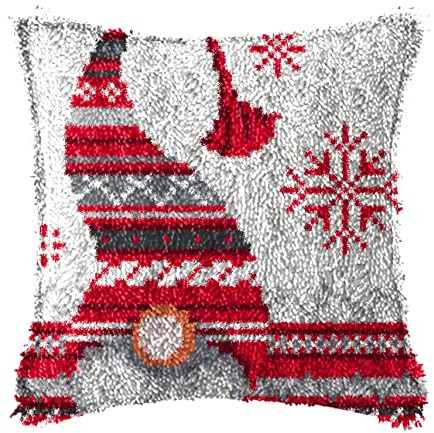 LAPATAIN Latch Hook Kits for DIY Throw Pillow Cover,Red Christmas Hat Needlework Cushion Cover Hand Craft Crochet 17x17inch