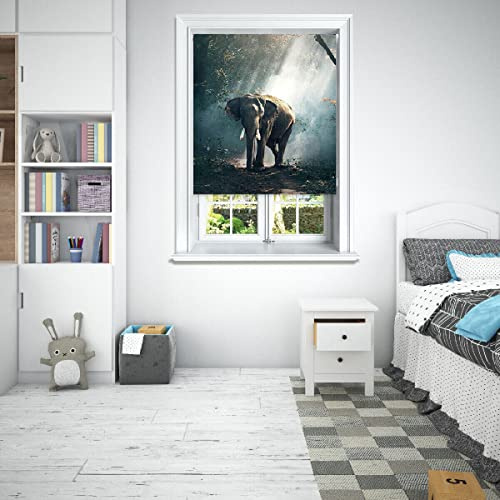 Lister Cartwright Photographic Blackout Roller Blinds For Bedroom Windows - (90 x 140 cm) Easy to Fit Roller Blinds For Windows With Child Safety Included - Elephant