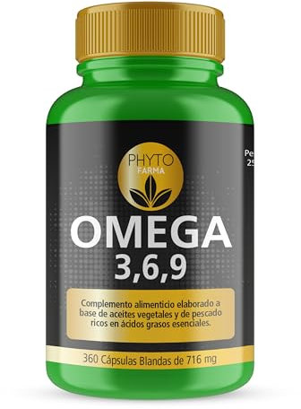 Phytofarma Omega 3 6 9 - Complemento Alimenticio - 360 Cápsulas Blandas de 720mg elaboradas con Aceites Vegetales y Pescado - Rico en Ácidos Grasos Esenciales - Suministro para 3 meses