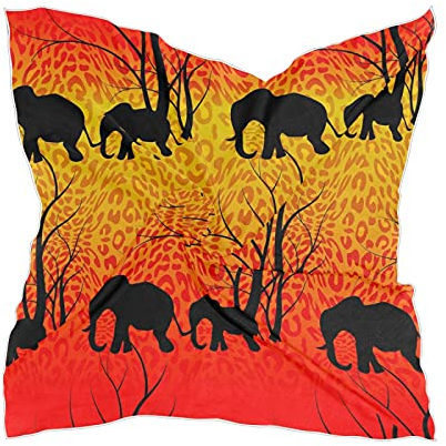 Linomo Damen Chiffon Seidenschal Leopardenmuster Elefant Muster quadratisch Schal Wrap Seide wie Schal