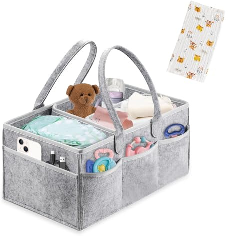 BULZEU Baby Wickeltasche Organizer Multifunktionale Windel Caddy Organizer Filzkorb Wickelkommode Aufbewahrungsbox f¨¹r Kinderzimmer oder Autos (Grau)