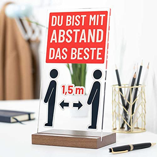 Corona Hinweisschild - Deko Aufsteller Abstandsregelung - Du bist mit Abstand das Beste (Weiß, Holz)