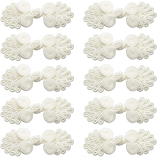 LUORNG 10 chinesische Verschlussknöpfe, chinesische Knoten, Froschknöpfe, Verschluss zum Nähen, Nähen, für Pullover, Cheongsam-Umhang, Mäntel, Schals, Strickjacken und Kostüme, Outfits, Elfenbeinweiß