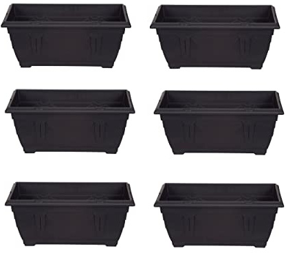 Set Of 6 Venetian Window Box Trough Planter Small 40cm Plastic Flower Plant Pot Black Colour