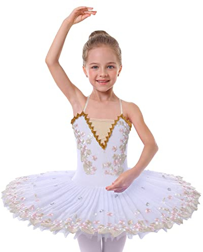 Ballettkleidung Mädchen 4-14-Jahre für Tanz: Tüll Ballettkleid mit verstellbarem Träger und Applikationen - Kinder Tanzkleid für Balett Eiskunstlauf Rollkunstlauf
