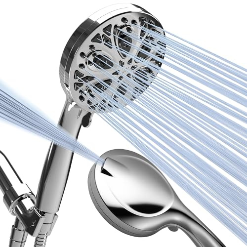 SparkPod 10 Spray Setting High Pressure Shower Head - Luxury 5 High Flow Hand Held Shower Head with High Pressure Jets - Handheld with Stainless Steel Hose & Bracket (Luxury Polished Chrome)