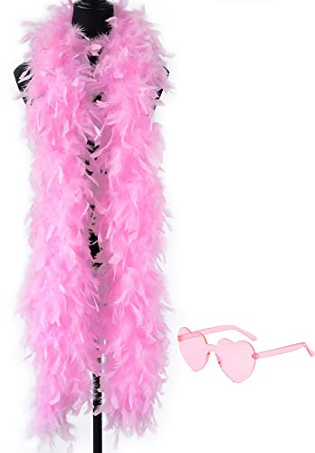 Anjing Federboa für Party, 80 g, 2 m, dick, mehrfarbig, mit rahmenloser Sonnenbrille, Partygeschenk, Party, Tanzen, Karneval, Kostüm, Ornament, Rosa