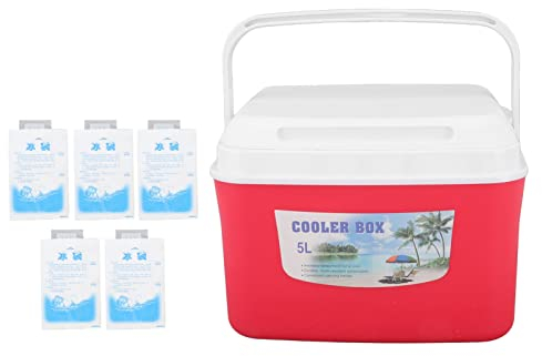 Natudeco 5L Mini Kühlbox Isolierbox Wärmer Kühlbox Reiseaufbewahrung Lunchbox Konstante Temperatur Langlebig Tragbare Isolierte mit Griff für Snacks Getränke Camping Picknick Rot