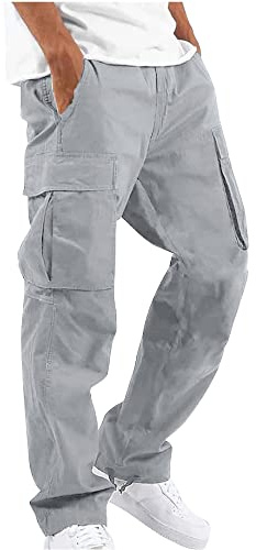 YAOHUOLE Men's Cargo Pants Casual Cotton Stretchy Drawstring Waist Trousers