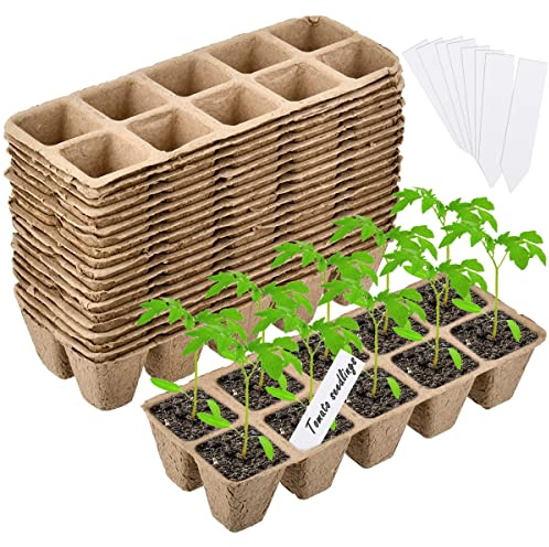 OTYMIOW Vasetti per Piantine 220PZ, 200 Cellule + 20 Etichette Vasetti Piantine Quadrati Griglie per Vasette Piantina Vassoi Germinazione Vasi Biodegradabili Vassoi di Avviamento di Semi Torba Piante
