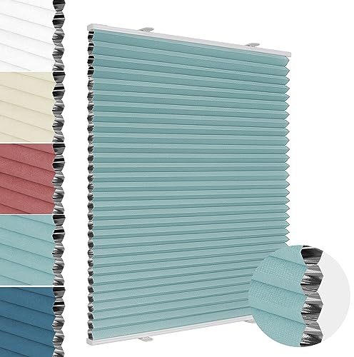 Allesin Wabenplissee ohne Bohren Verdunklung Thermo Doppelplissee Klemmfix Zweifarbig Hellblau-weiß 40x130 cm (BxH) 100% Blickdicht, Sonnenschutz & Schallschutz Plisseerollo für Fenster & Tür